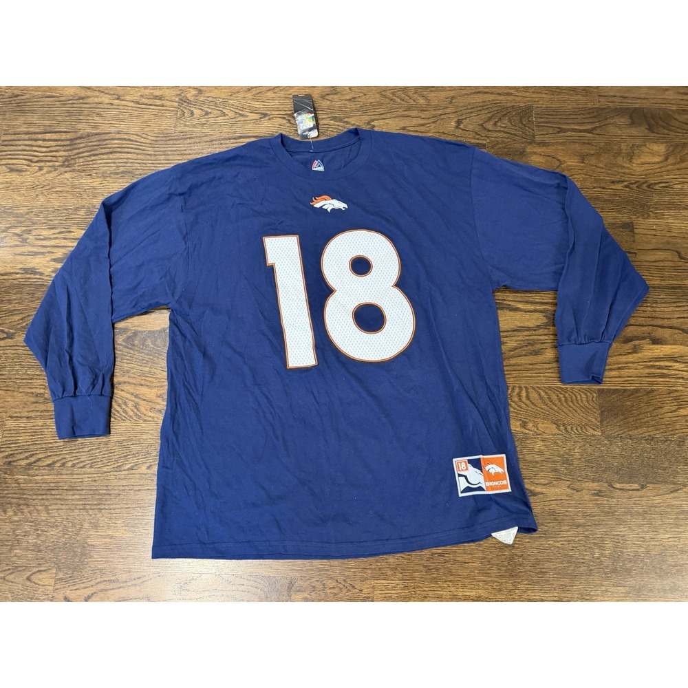 Majestic Denver Broncos T- Shirt Men's Size 2XL Blue Long Sleeve Football NFL